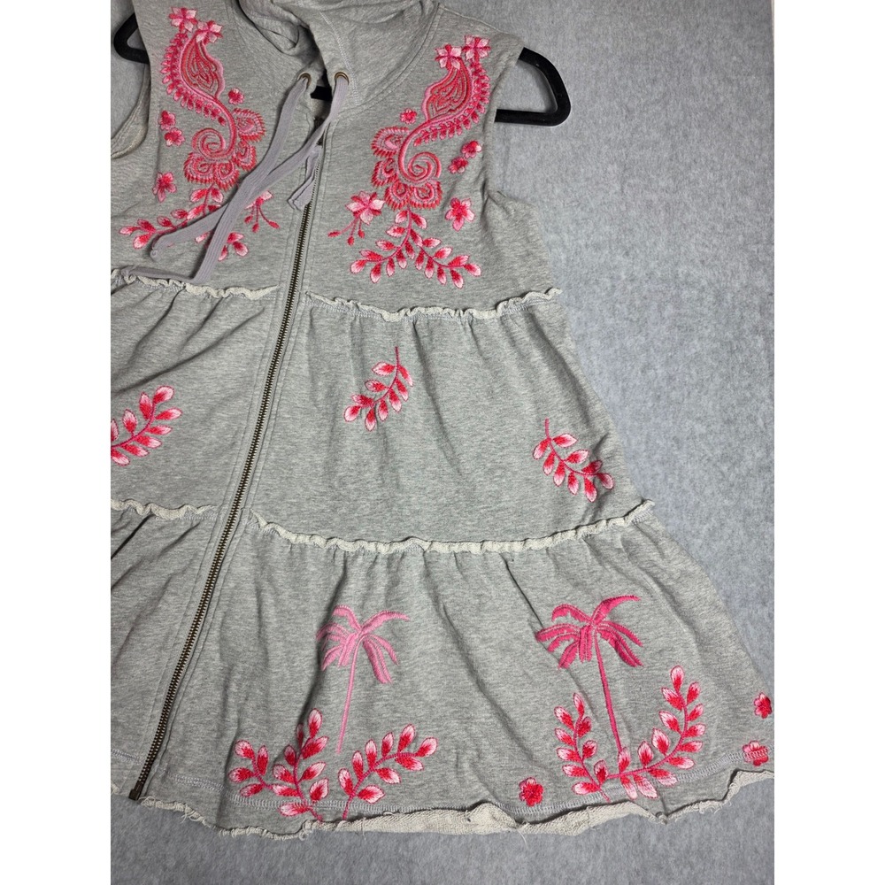 Johnny Was Cassia Grey Embroidered Swing Hoodie Jacket Vest Womens Small Pink - Picture 8 of 12